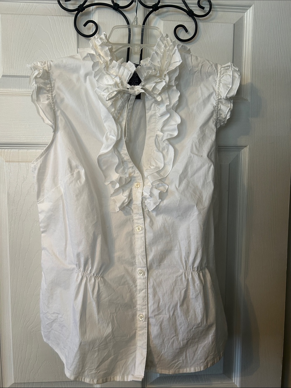 Women’s Ruffle Front Cap Sleeve Blouse - White